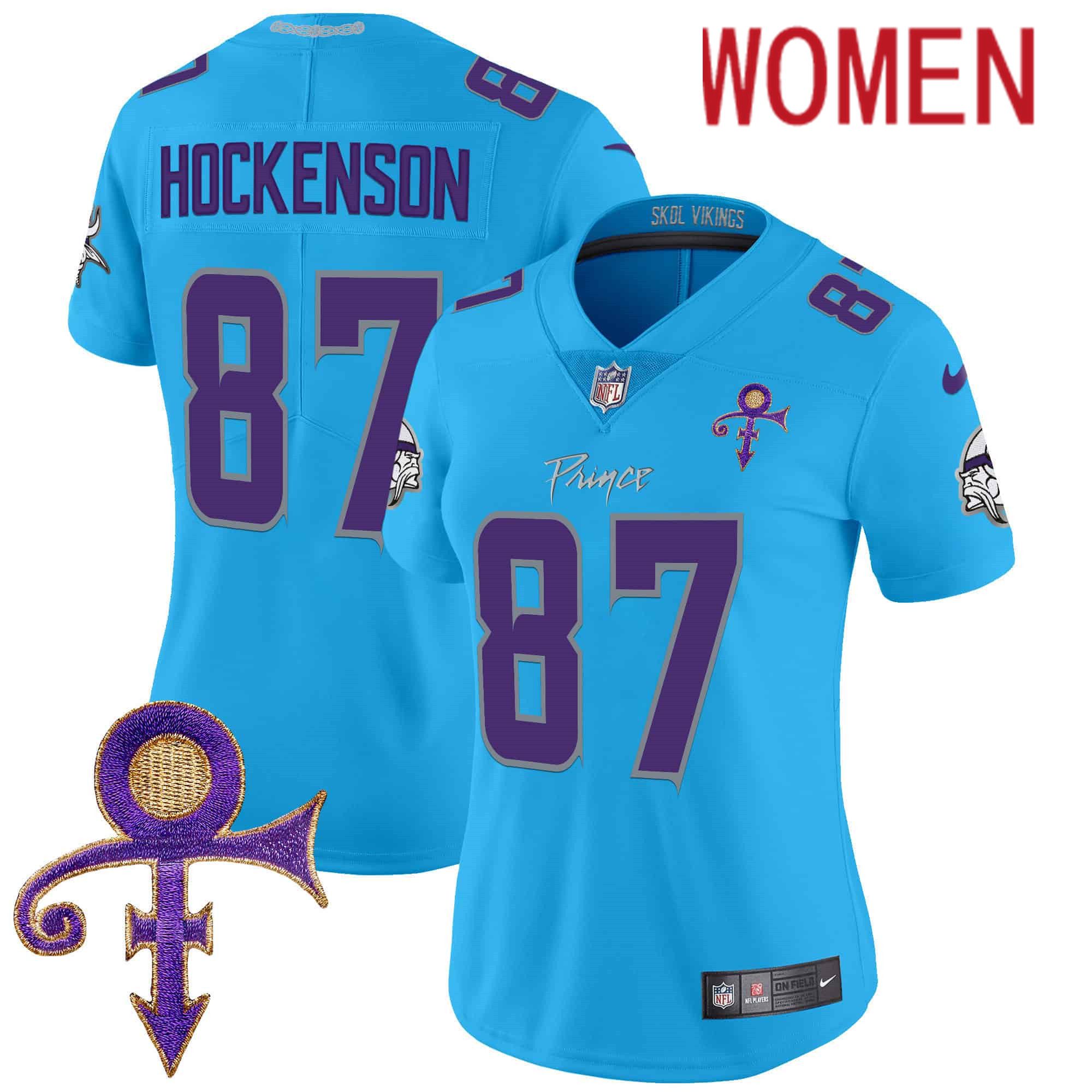 Women Minnesota Vikings 87 Hockenson Light Blue 2024 Nike Prince Vapor Limited NFL Jersey
